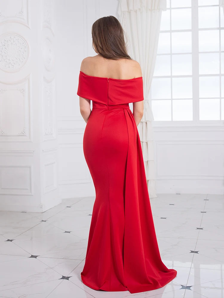 Robe de Soirée rouge à Col bateau pour Femme