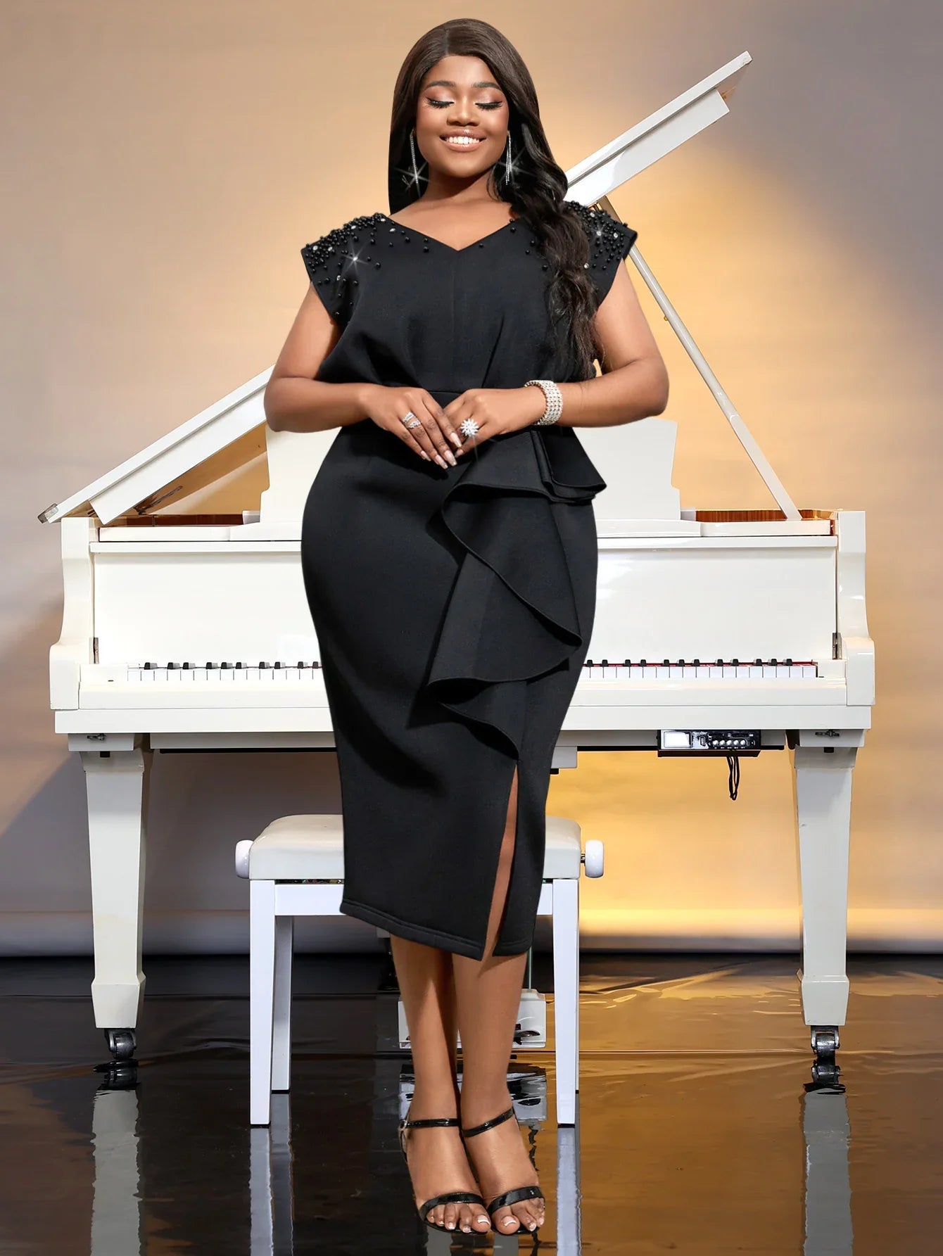 Robe de soirée noire grande taille pour femme