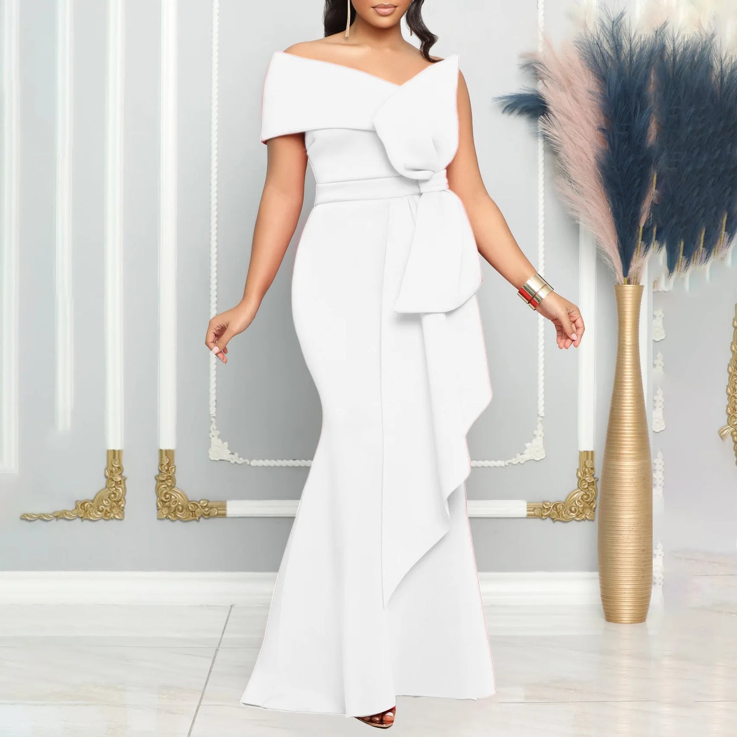 Robe maxi longue avec nœud pour femme