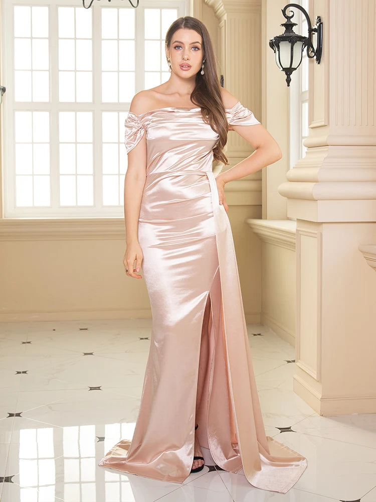 Robe de Soirée en Satin pour Femme, à la Mode