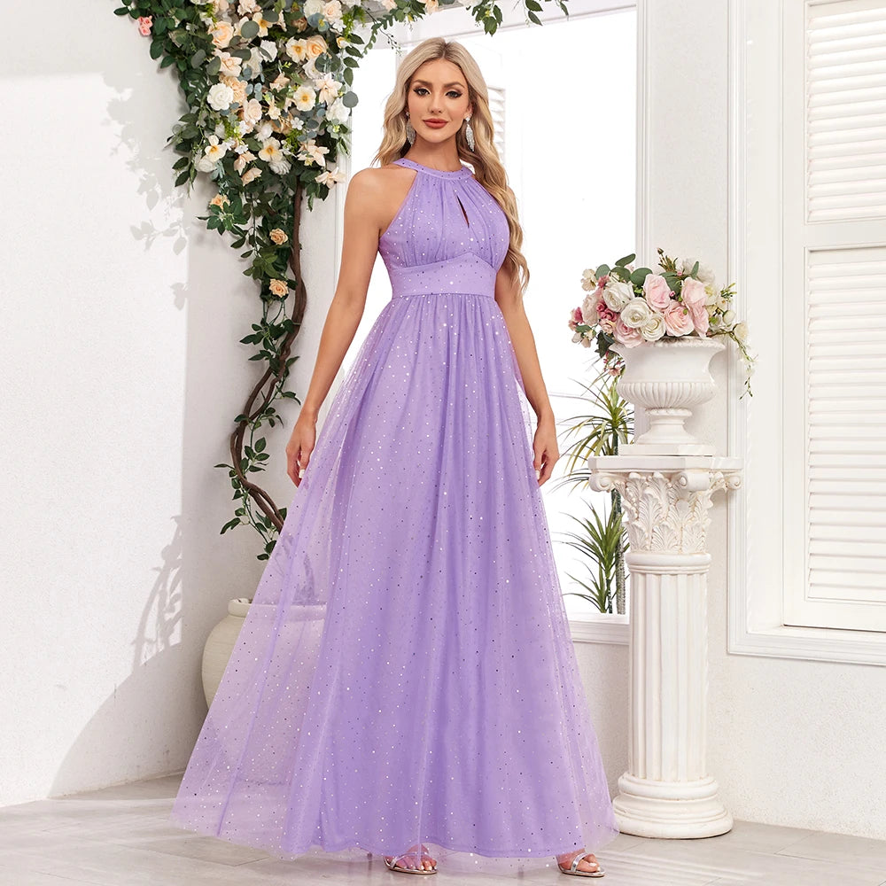 Robe de Soirée Violette en Tulle pour Femme