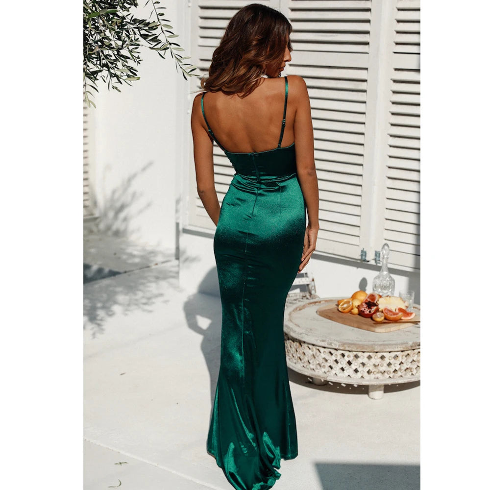 Robe de Soirée Longue en Satin Extensible, Mariage, Été