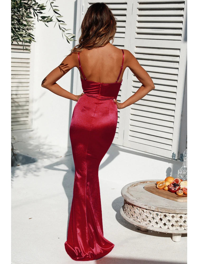 Robe de Soirée Longue en Satin Extensible, Mariage, Été