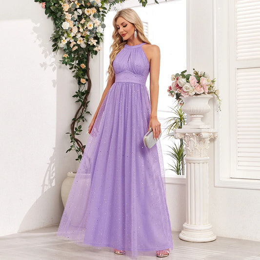 Robe de Soirée Violette en Tulle pour Femme