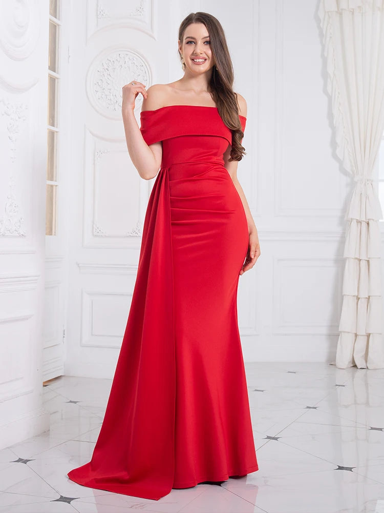 Robe de Soirée rouge à Col bateau pour Femme