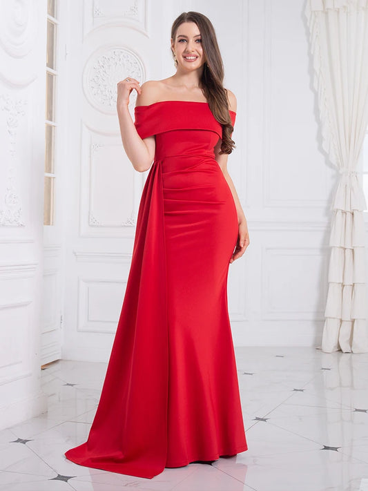 Robe de Soirée rouge à Col bateau pour Femme