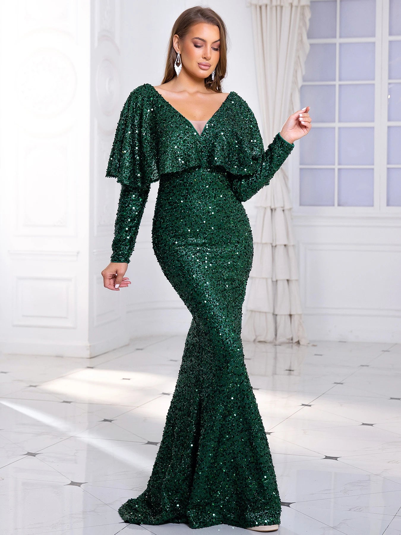 Robe de soiree de mariage à col en V 