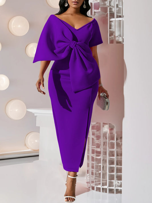 Robe longue de soirée avec gros nœud, tenue de soirée élégante