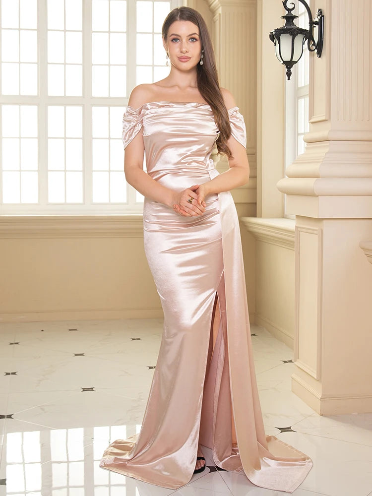 Robe de Soirée en Satin pour Femme, à la Mode