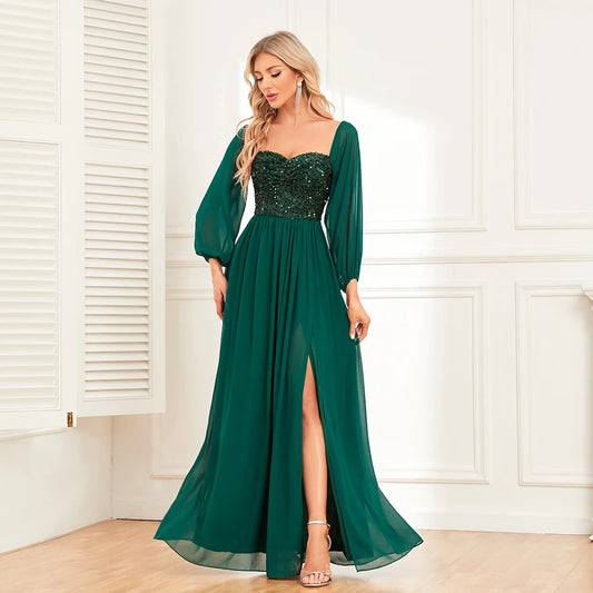 Robe de Soirée Vert Foncé Sans Bretelles