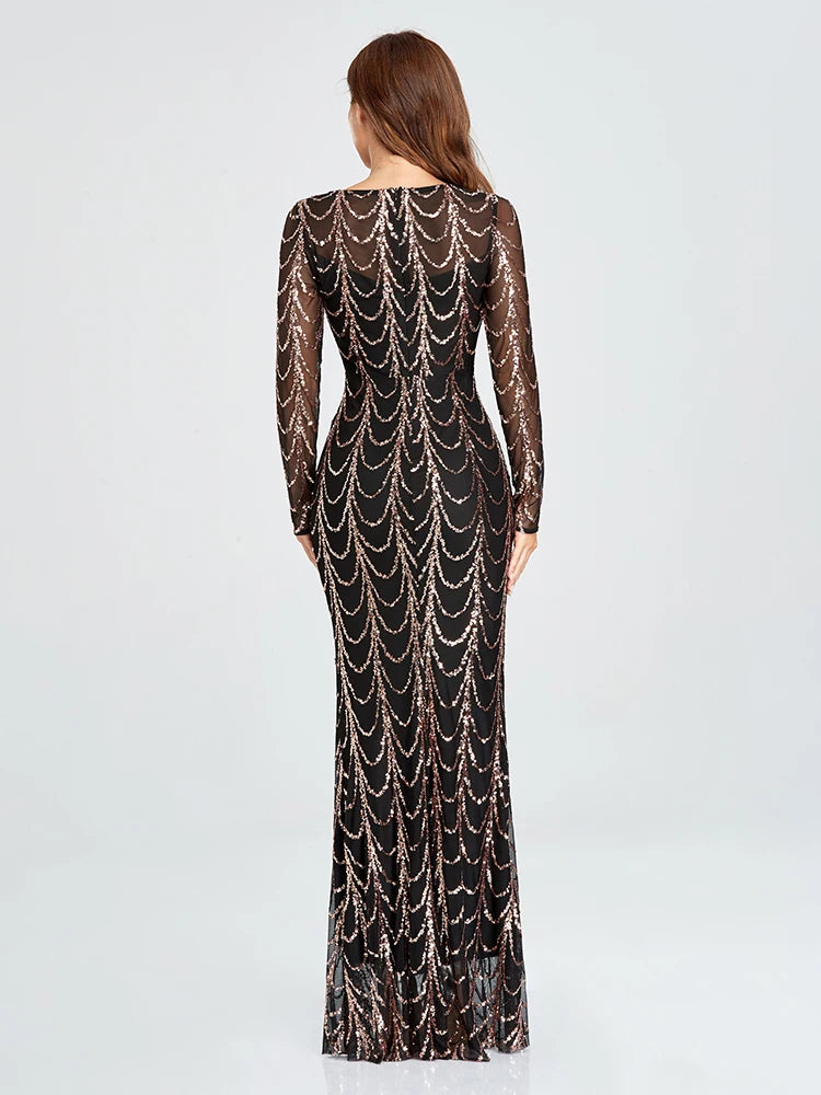 Robe de soirée à paillettes dorée