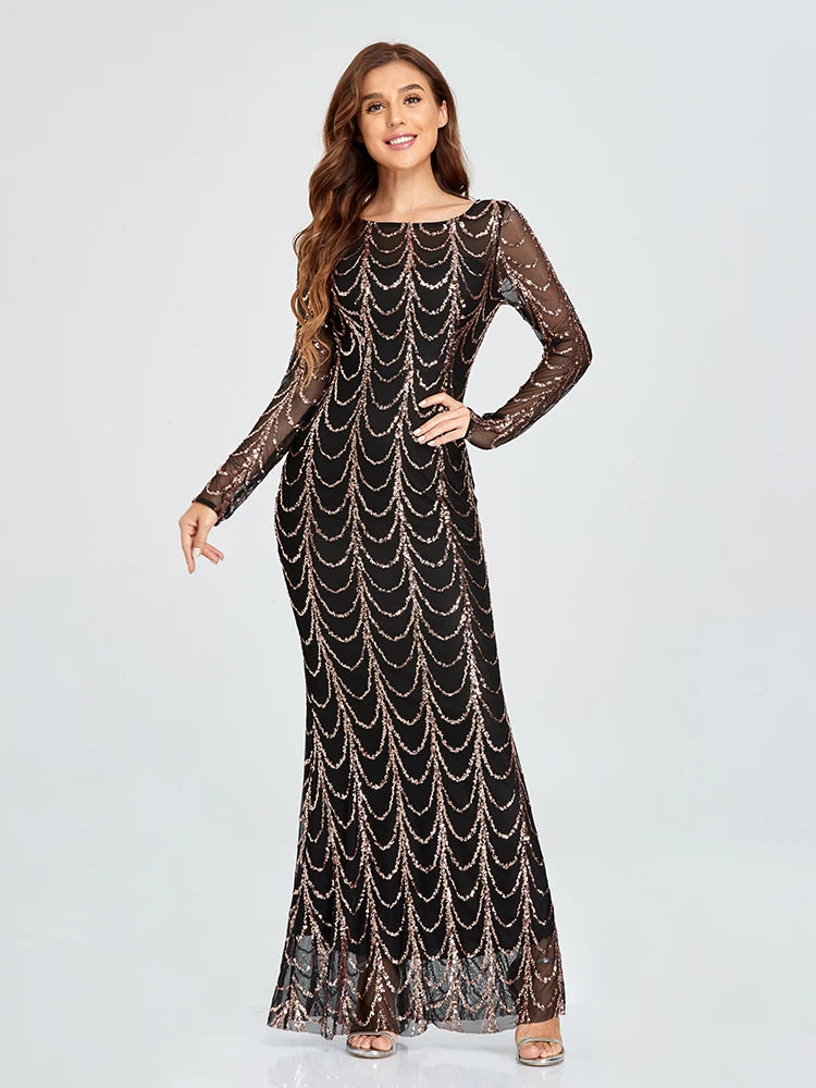 Robe de soirée à paillettes dorée