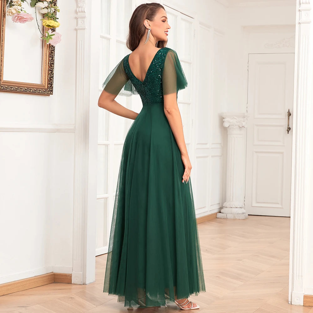 Robe de soirée à paillette verte