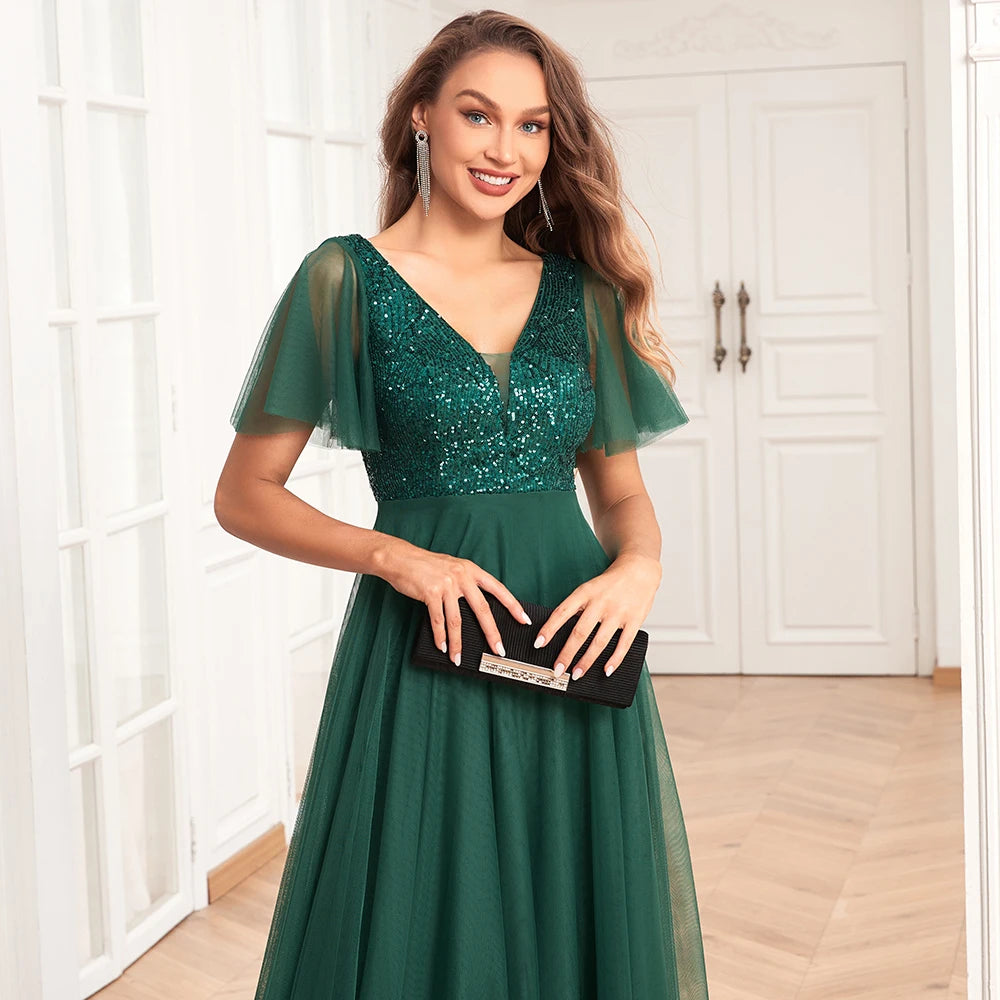 Robe de soirée à paillette verte